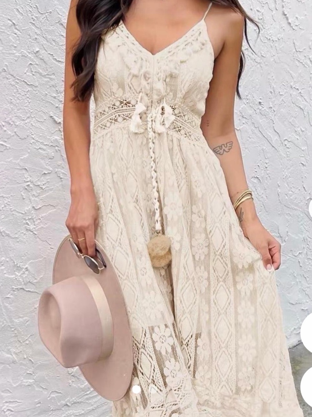 Cupshe Cream Crochet Lace Maxi Dress with Tassel Ties Size XL - Picture 5 of 16